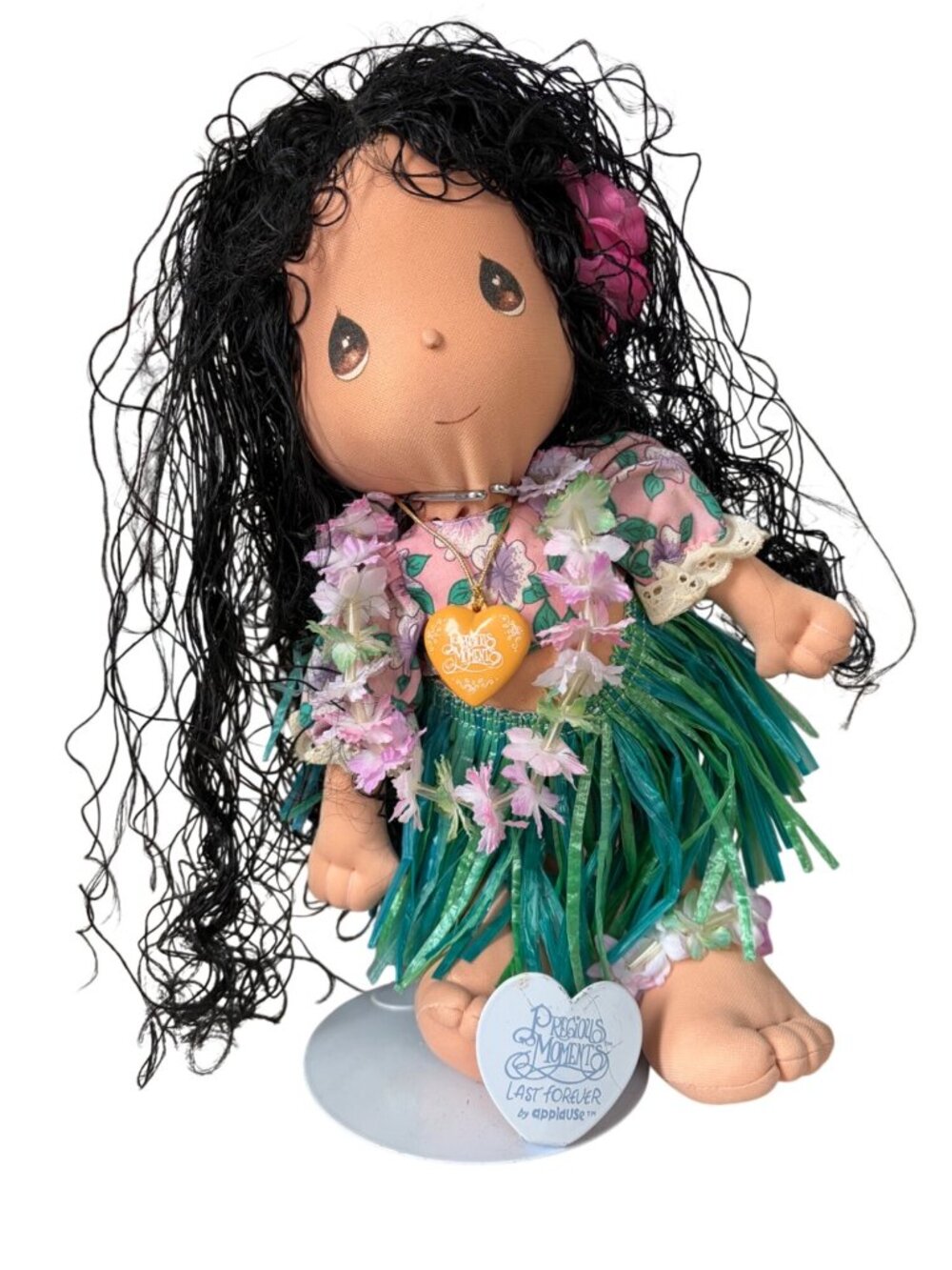 Precious Moments Hula Girl Plush Doll With Lei & Grass Skirt By Applause Stand